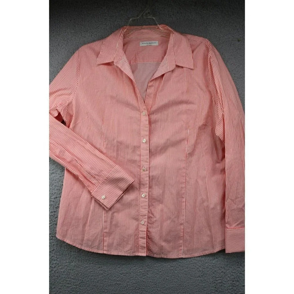 Banana Republic Tailored Women's Button Up Top-Size XL-Orange & White Striped - Picture 1 of 9